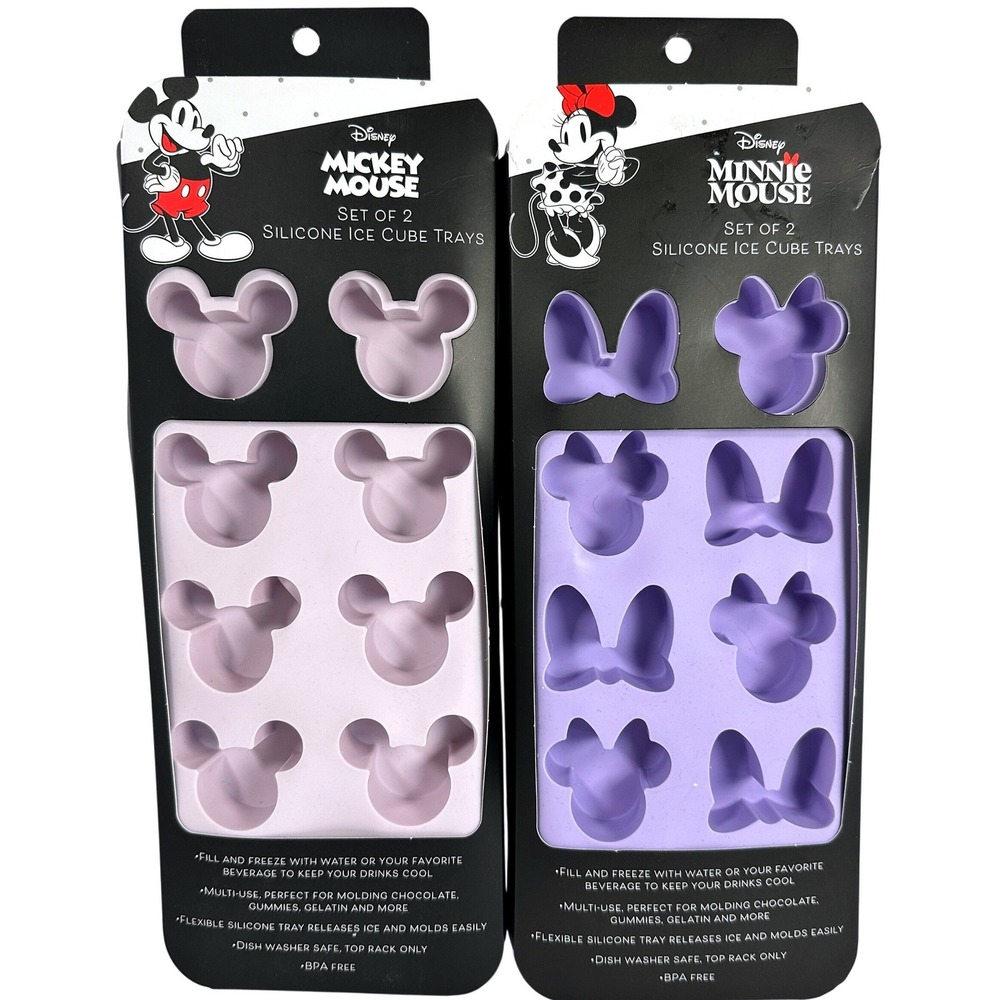 Disney Mickey Minnie Mouse Silicone Ice Cube‎ Trays Set of 2 Purple Lavender New